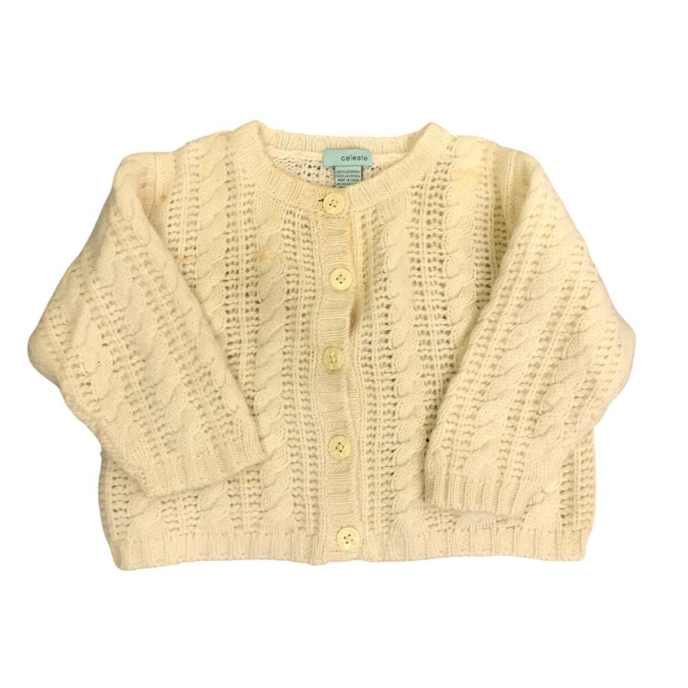 Celeste Cardigan Baby Size 12-18M Creamy Cable Knit Long Sleeve‎ 100% Cashmere